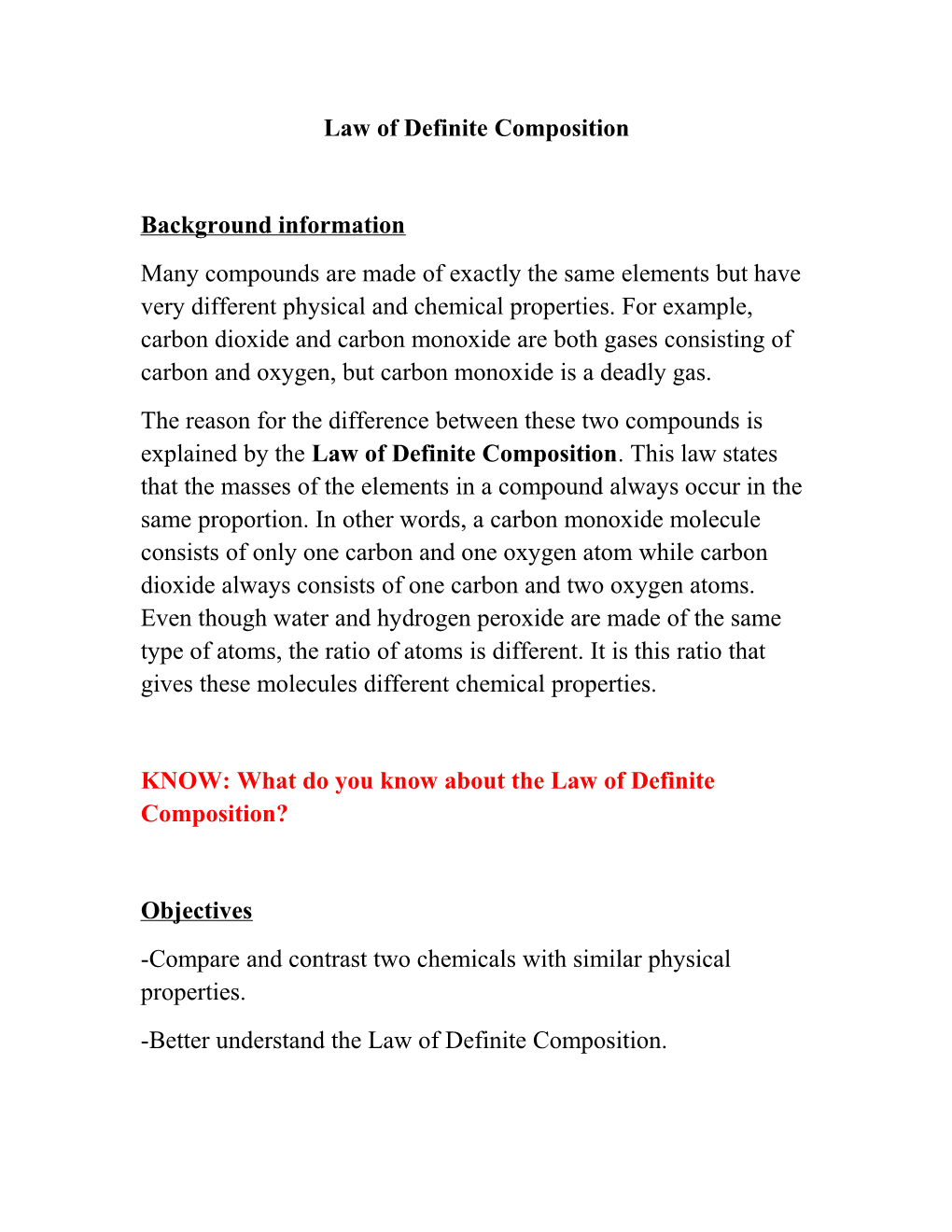 Law of Definite Composition