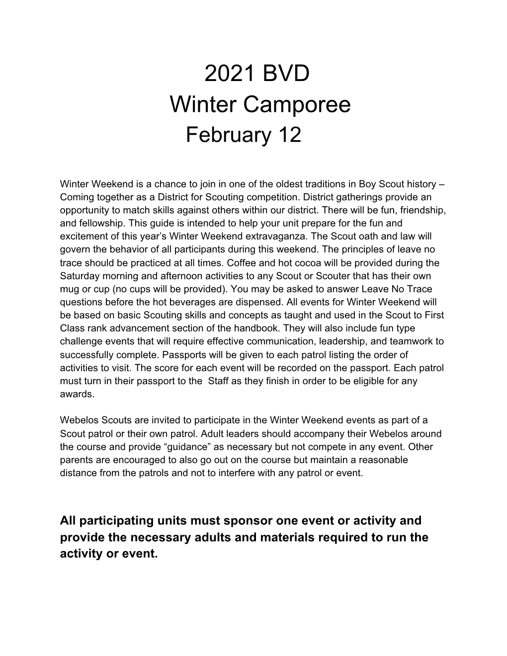 ​ 2021 BVD Winter Camporee