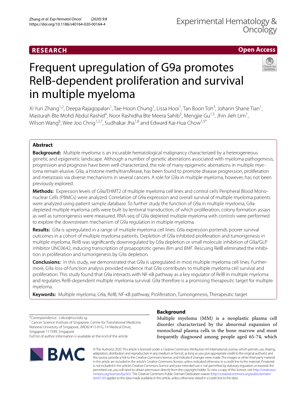 Frequent Upregulation of G9a Promotes Relb-Dependent
