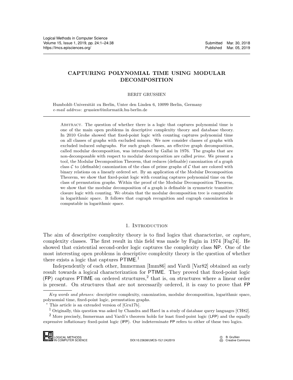 Capturing Polynomial Time Using Modular Decomposition