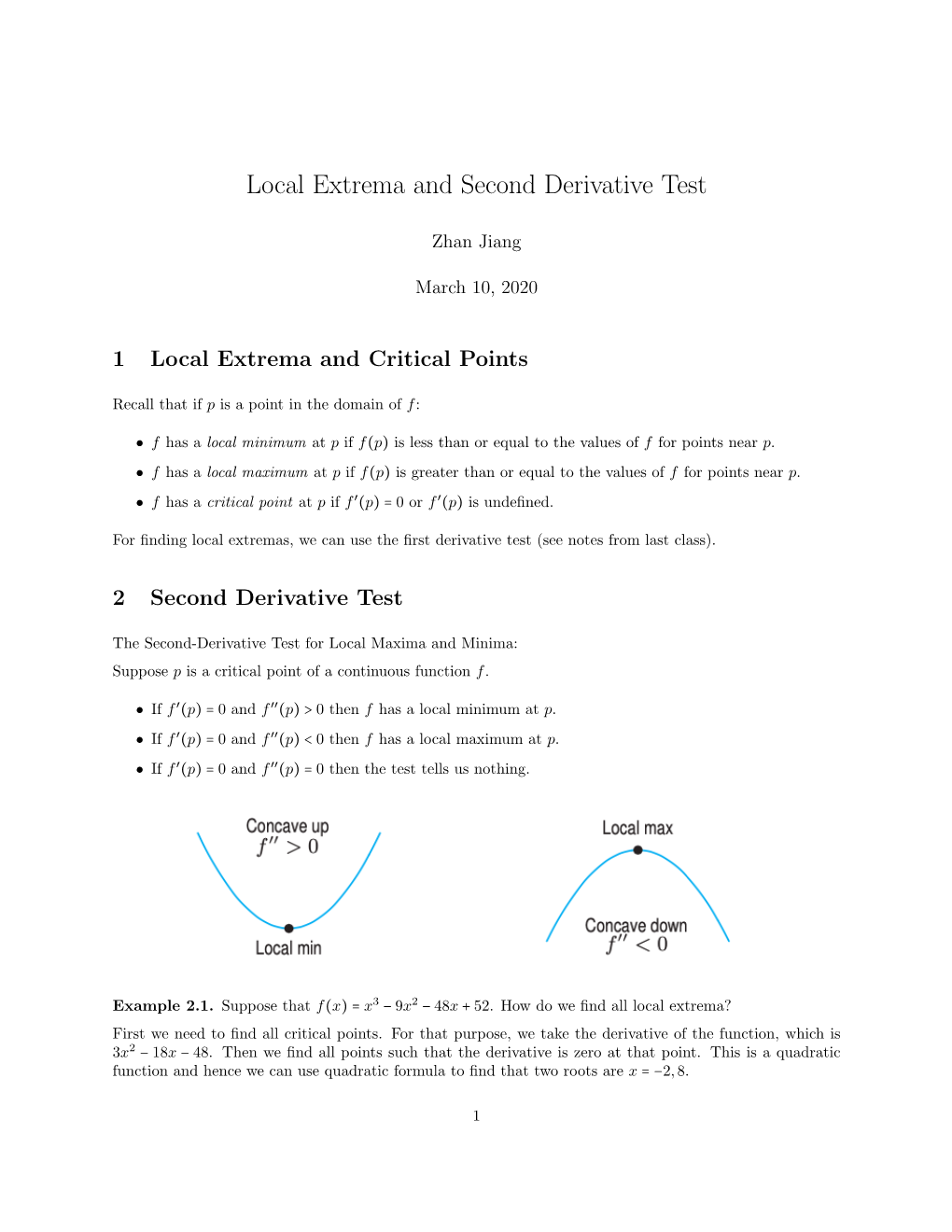 Local Extrema and Second Derivative Test