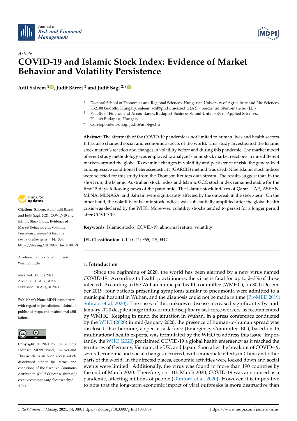 COVID-19 and Islamic Stock Index: Evidence of Market Behavior and Volatility Persistence