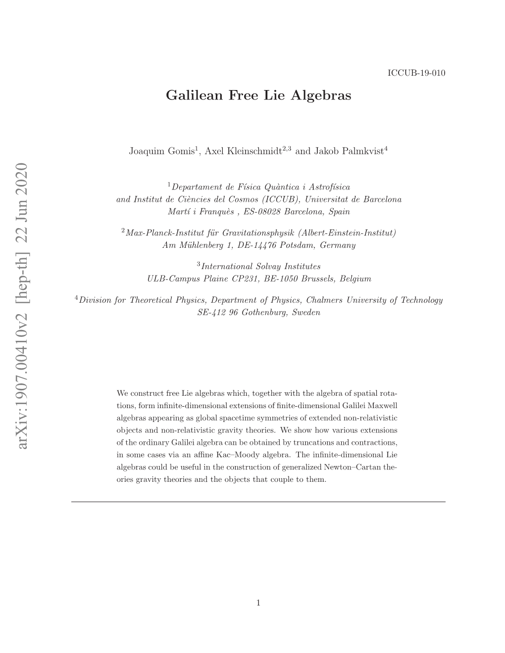 Galilean Free Lie Algebras 4 2.1 Galilei Maxwell Algebras