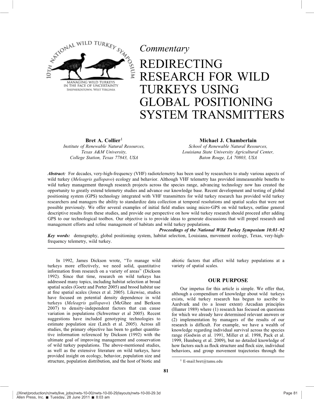 Redirecting Research for Wild Turkeys Using Global Positioning System Transmitters