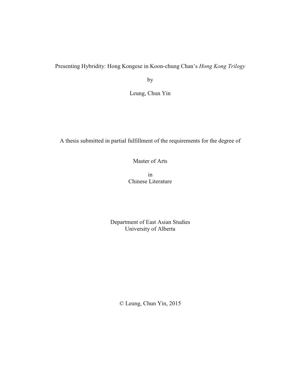 Hong Kongese in Koon-Chung Chan's Hong Kong Trilogy