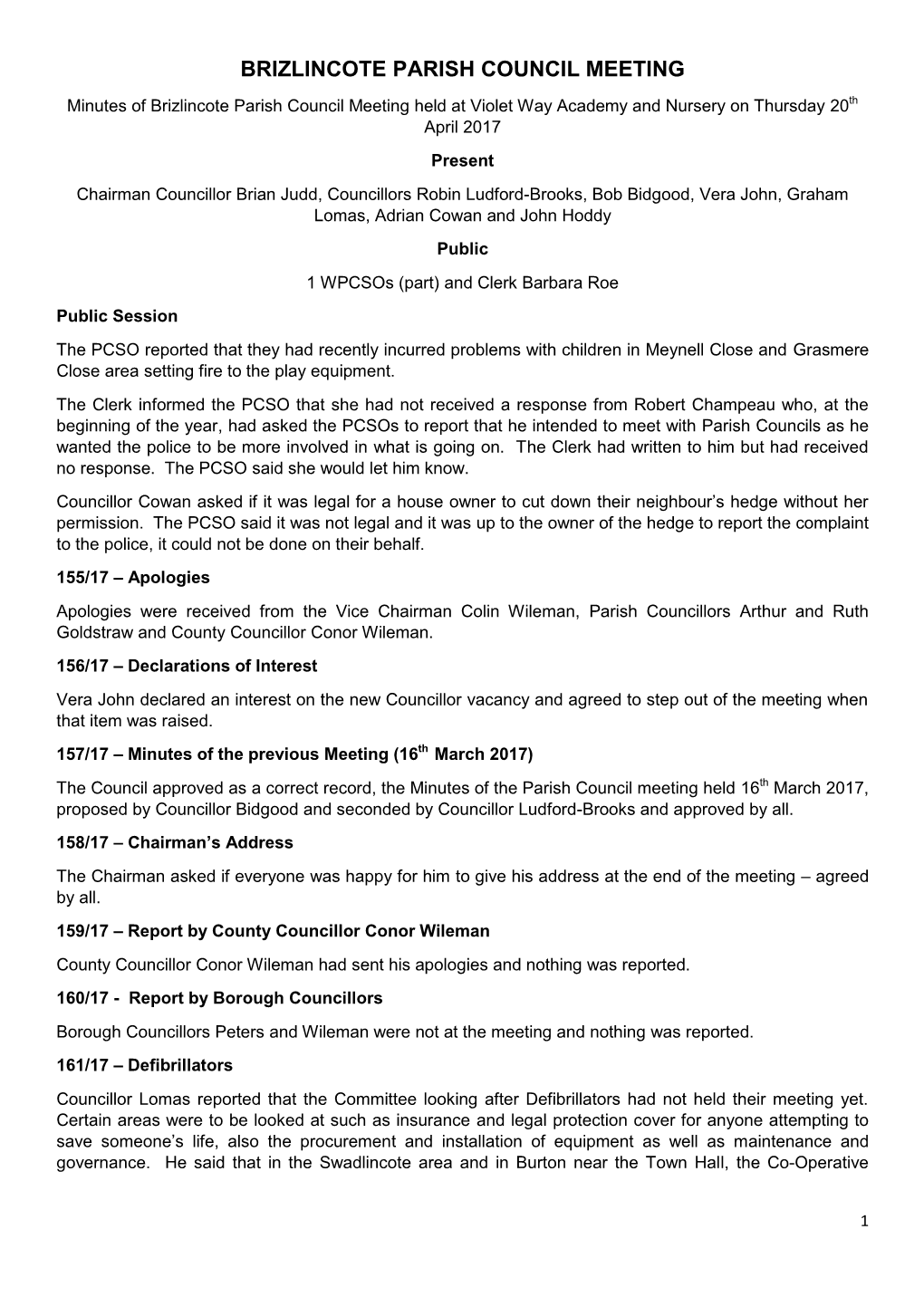 Brizlincote Parish Council Meeting