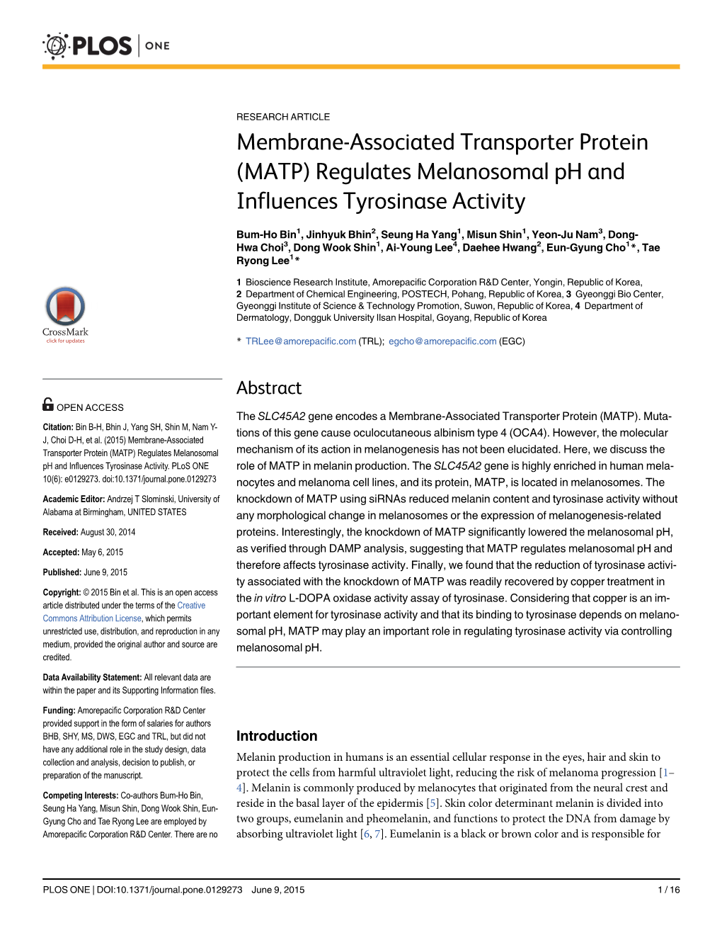 Regulates Melanosomal Ph and Influences Tyrosinase Activity