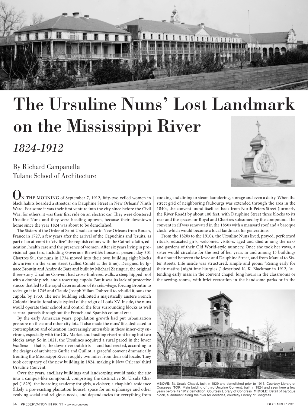 The Ursuline Nuns' Lost Landmark on the Mississippi River