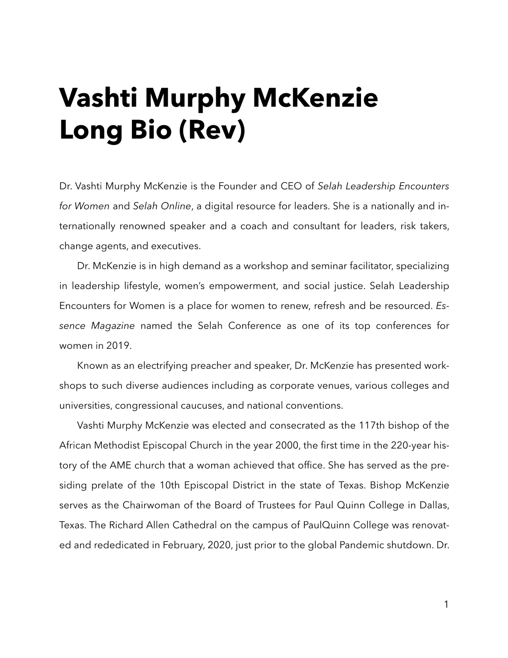 Vashti Murphy Mckenzie Long Bio (Rev)
