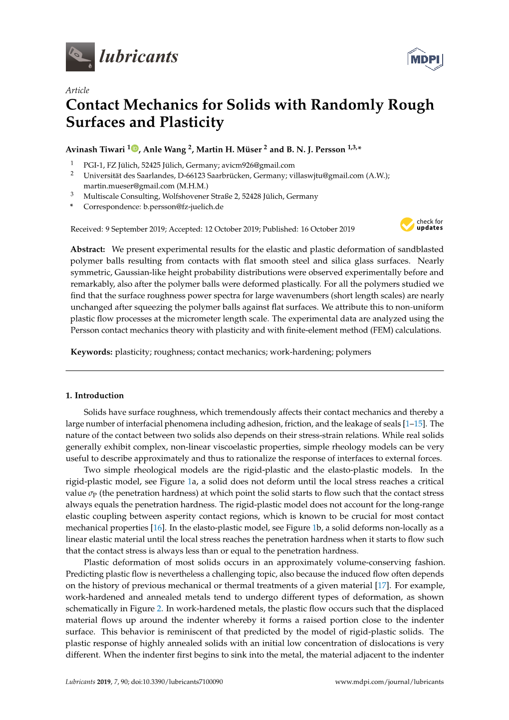 Contact Mechanics for Solids with Randomly Rough Surfaces and Plasticity