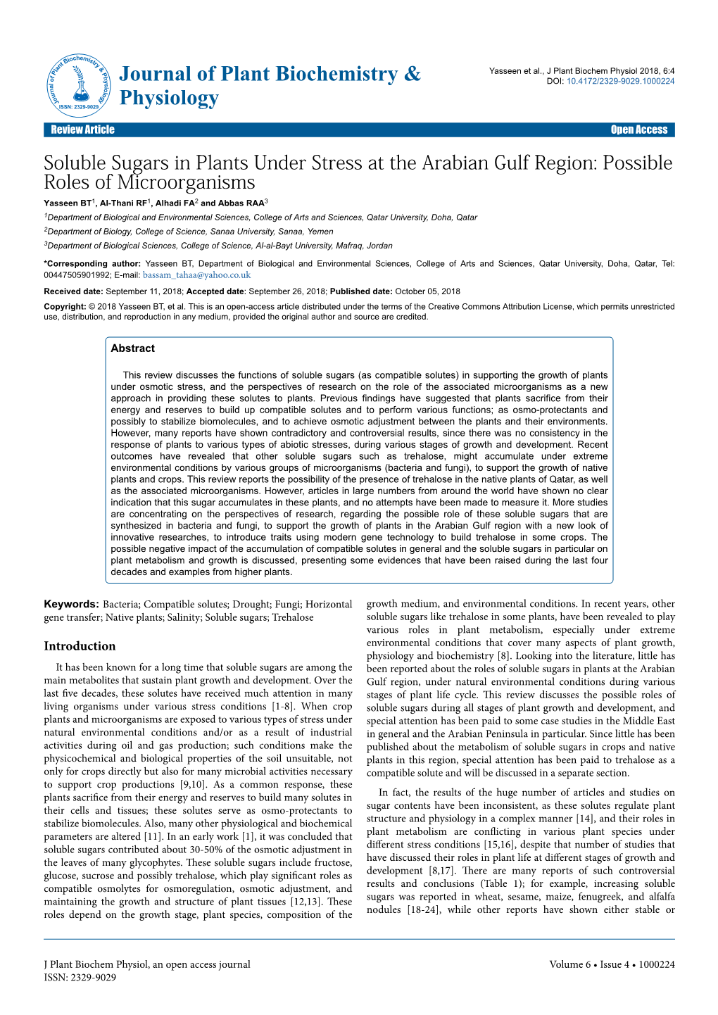 Soluble Sugars in Plants Under Stress at The