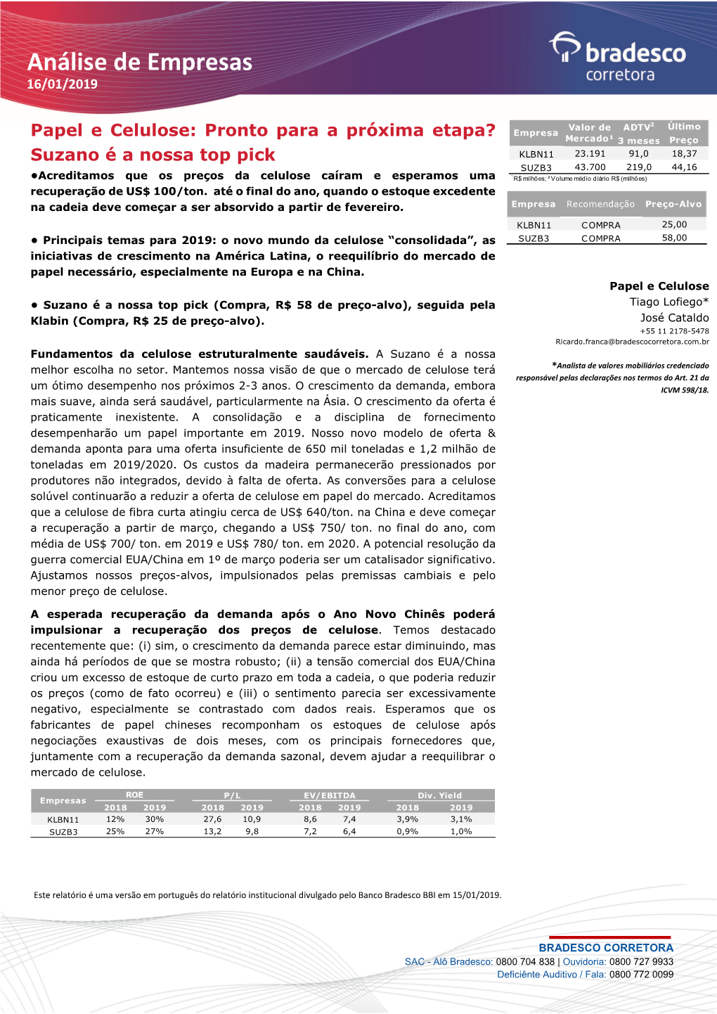 Análise De Empresas 16/01/2019