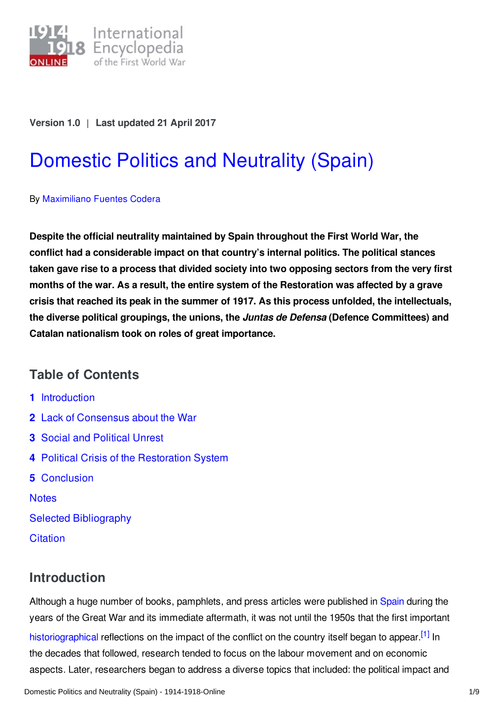 Domestic Politics and Neutrality (Spain)