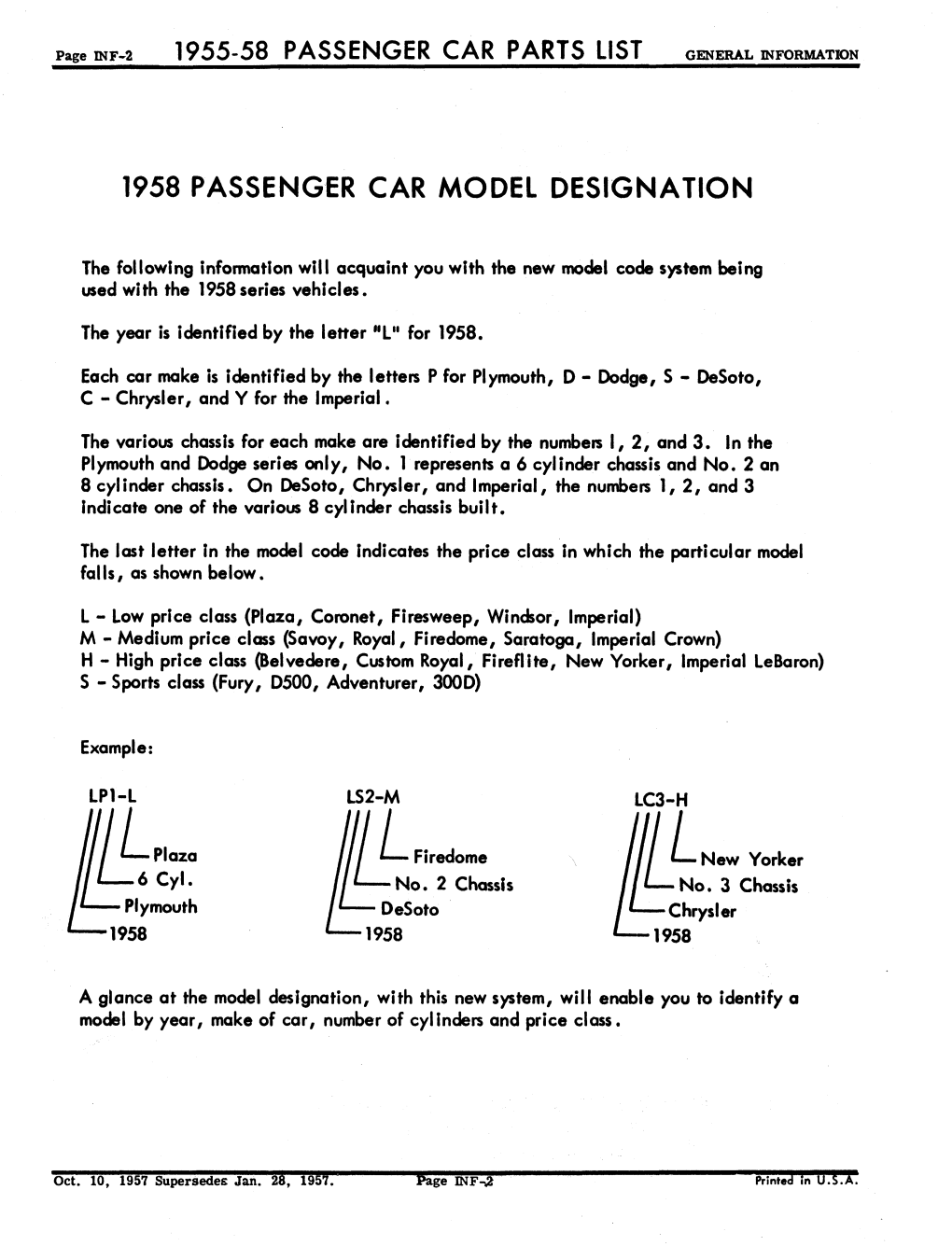 1958 Passenger Car Model Designation