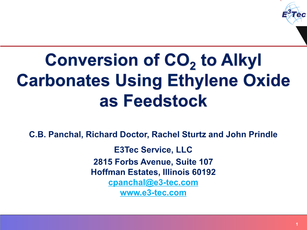 Conversion of CO to Alkyl Carbonates Using Ethylene Oxide As Feedstock