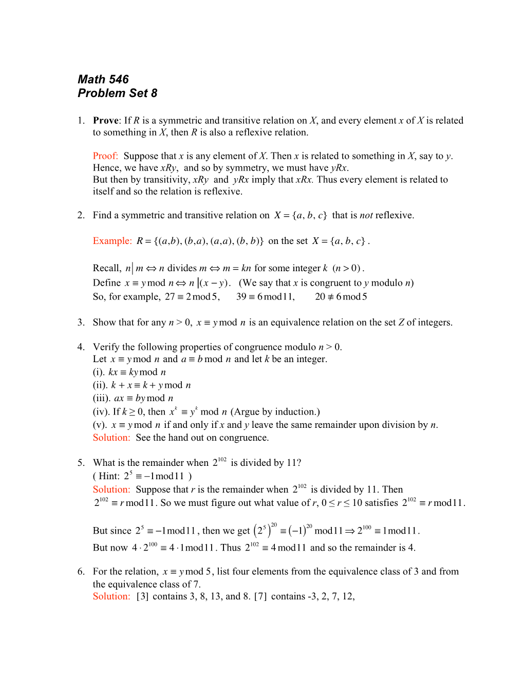 Math 546 Problem Set 8