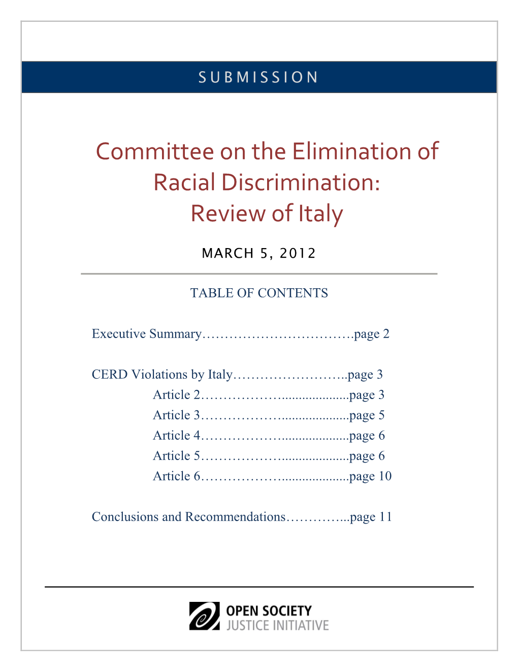 Committee on the Elimination of Racial Discrimination: Review of Italy