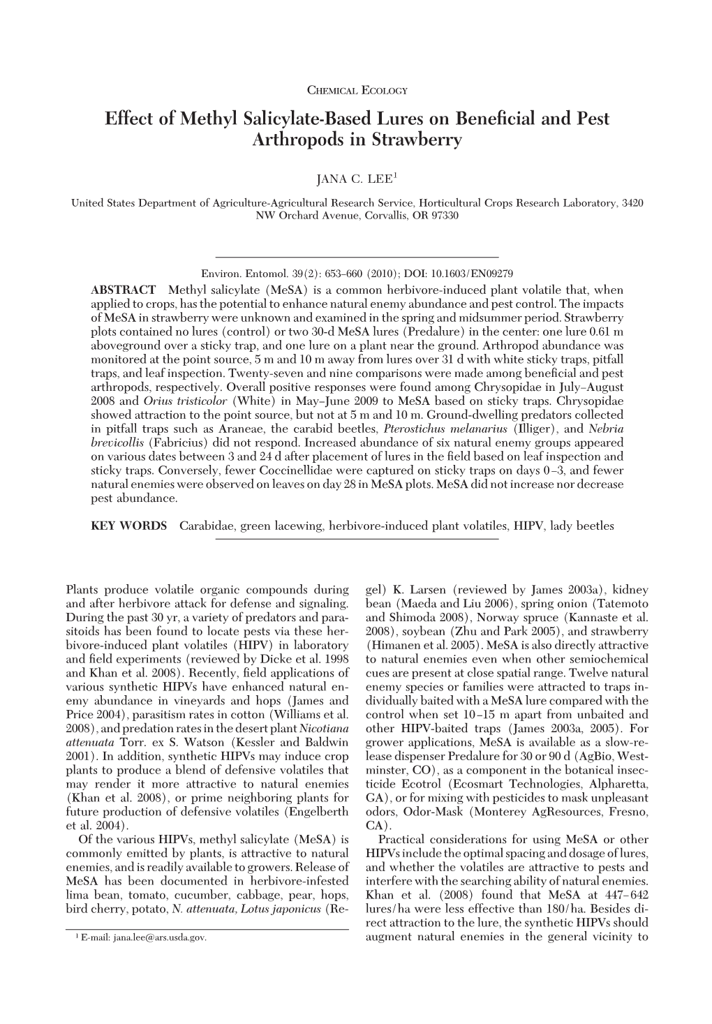 Effect of Methyl Salicylate-Based Lures on Beneficial and Pest