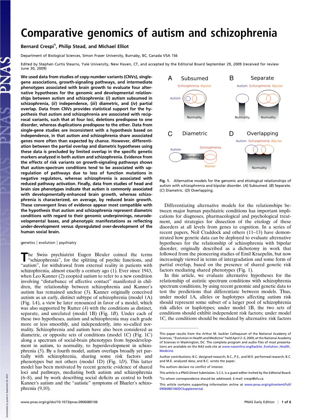 Comparative Genomics of Autism and Schizophrenia