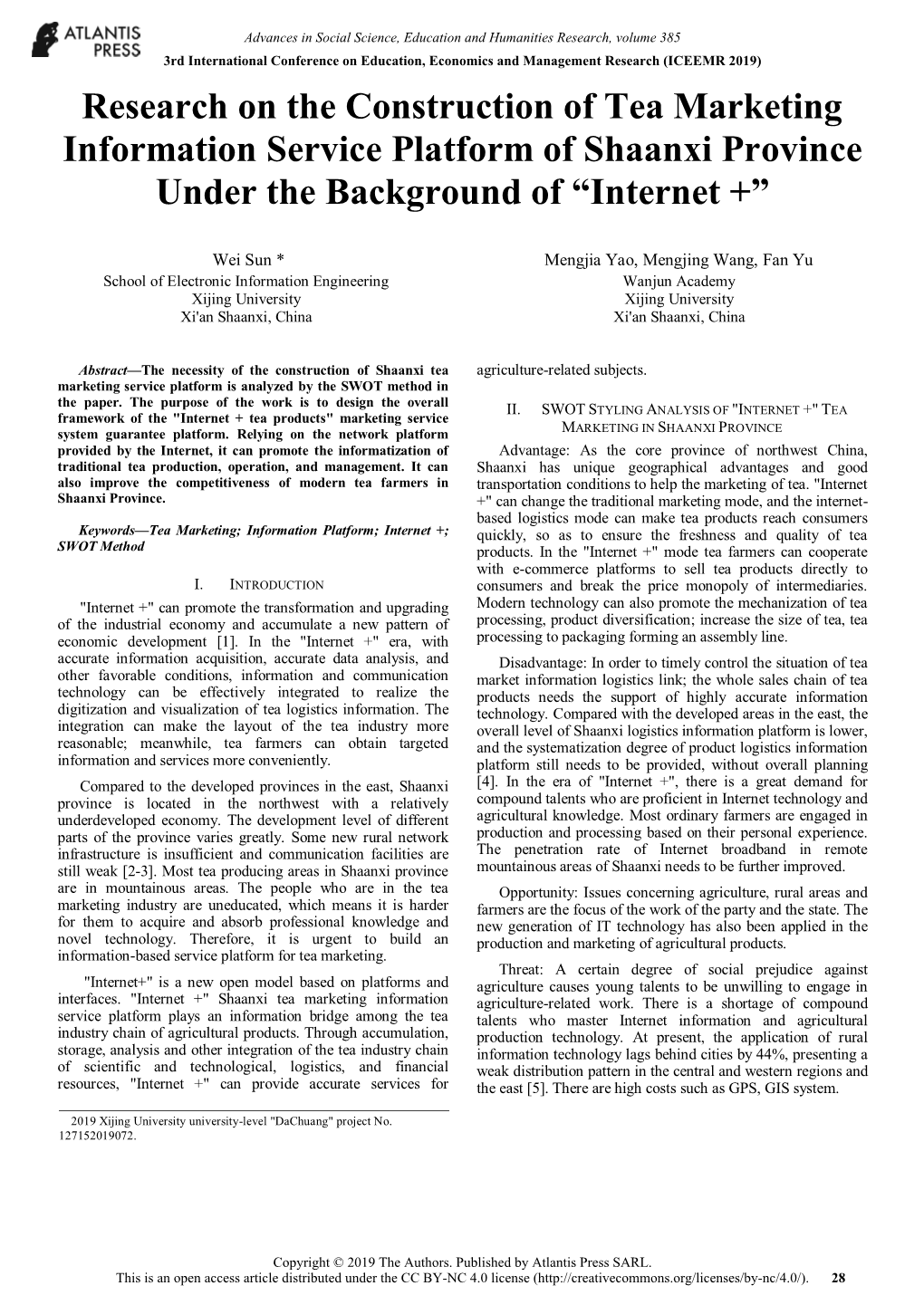 Research on the Construction of Tea Marketing Information Service Platform of Shaanxi Province Under the Background of “Internet +”