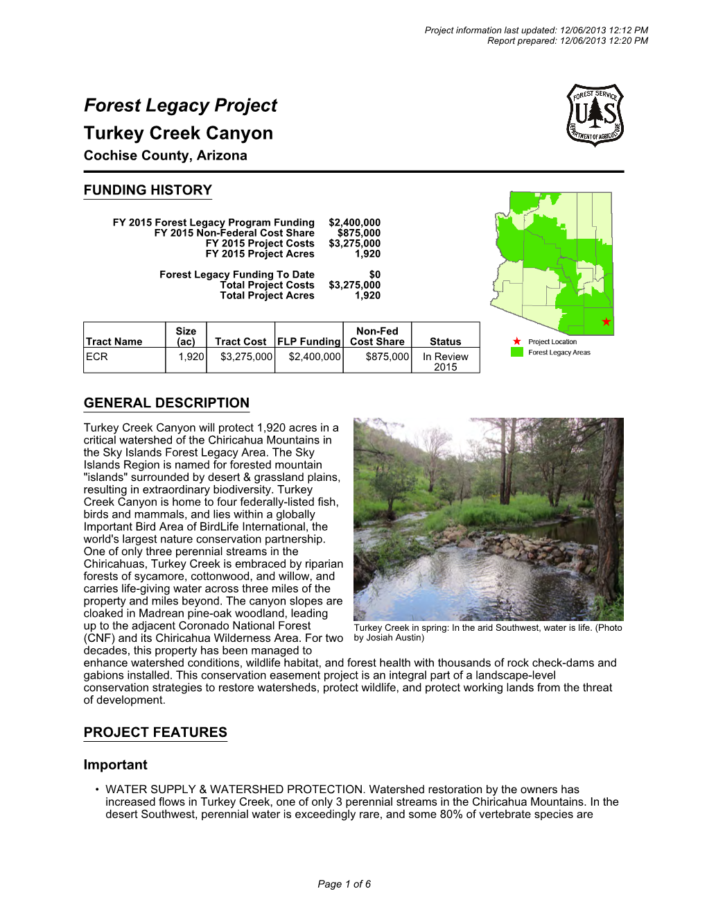 Forest Legacy Project Turkey Creek Canyon Cochise County, Arizona