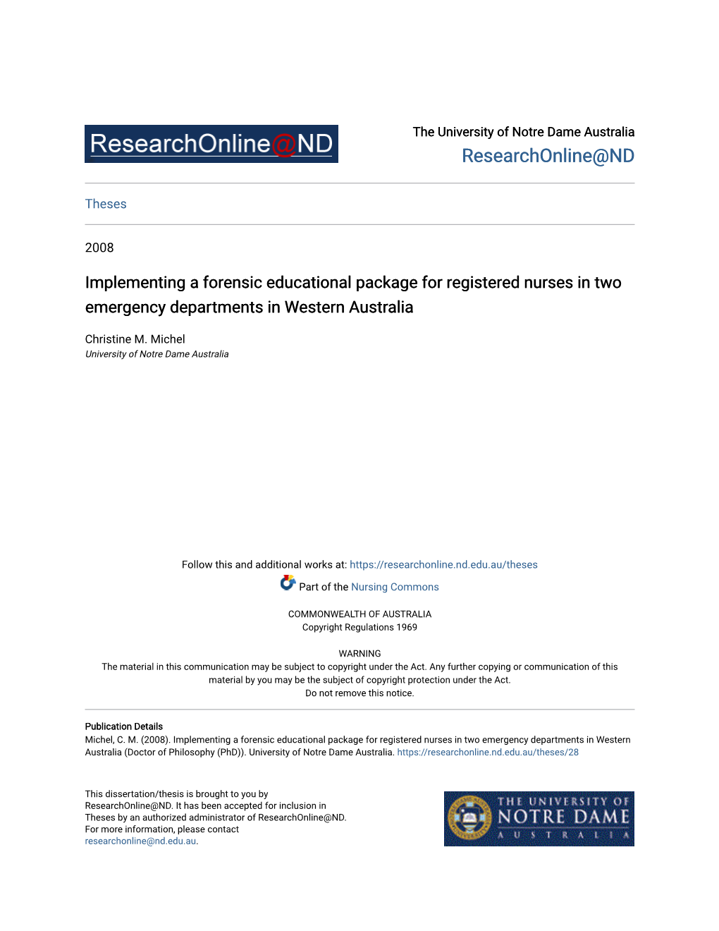 Implementing a Forensic Educational Package for Registered Nurses in Two Emergency Departments in Western Australia