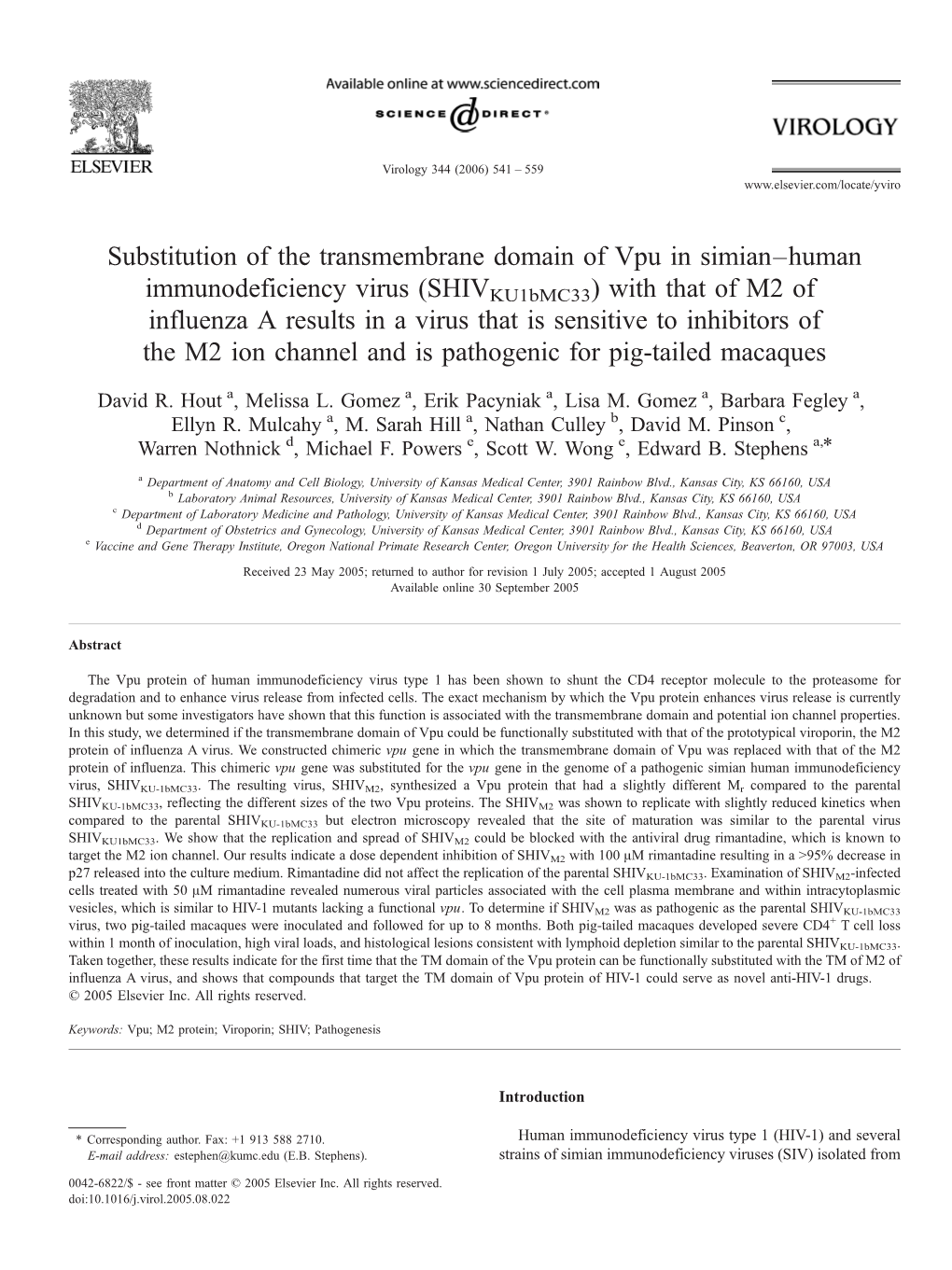 Substitution of the Transmembrane Domain of Vpu in Simian