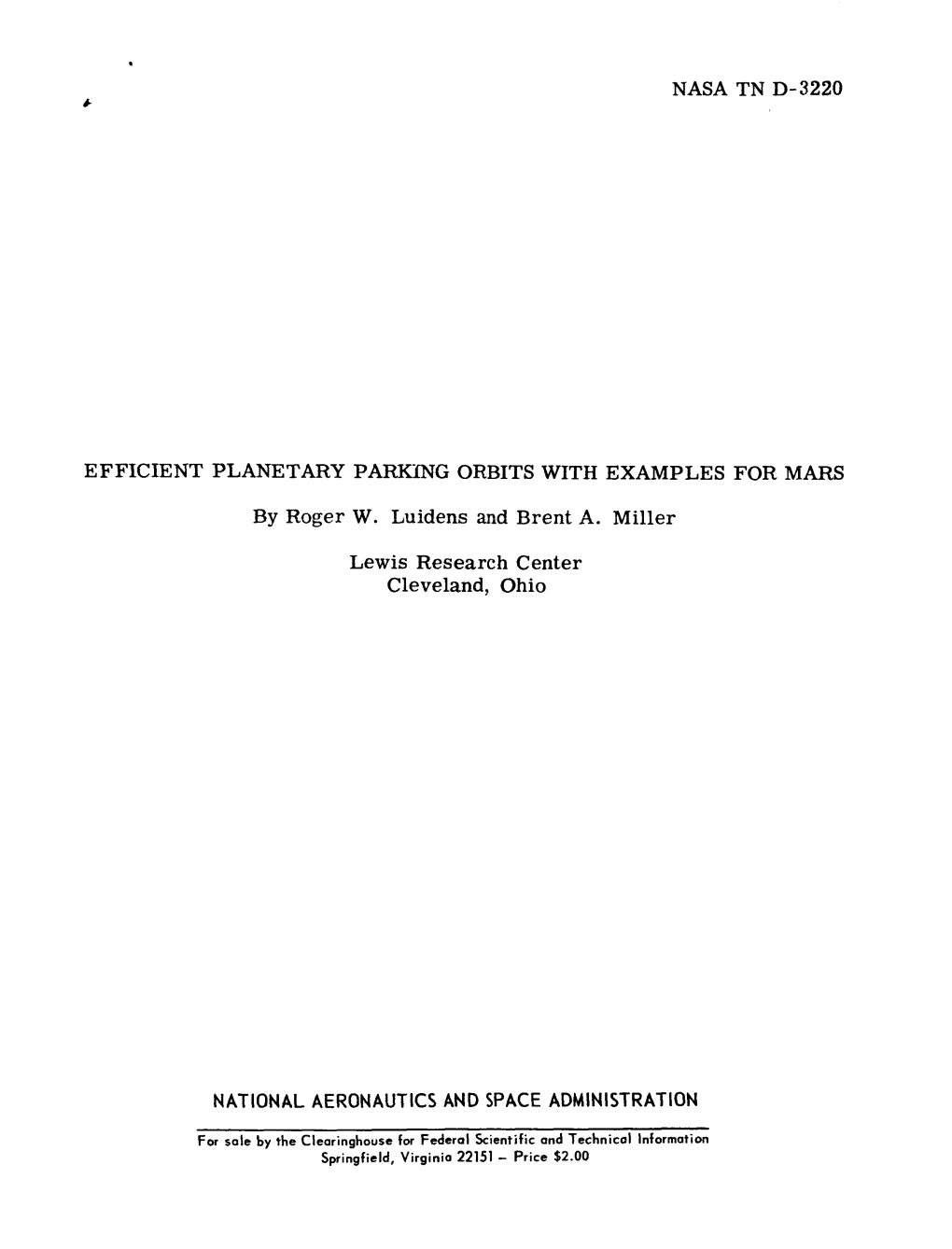 Nasa Tn D-3220 Efficient Planetary Parking Orbits