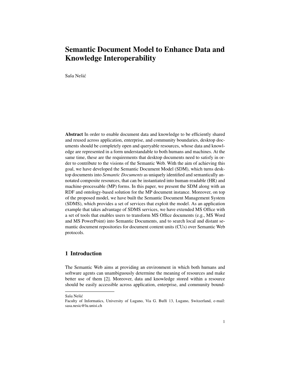 Semantic Document Model to Enhance Data and Knowledge Interoperability