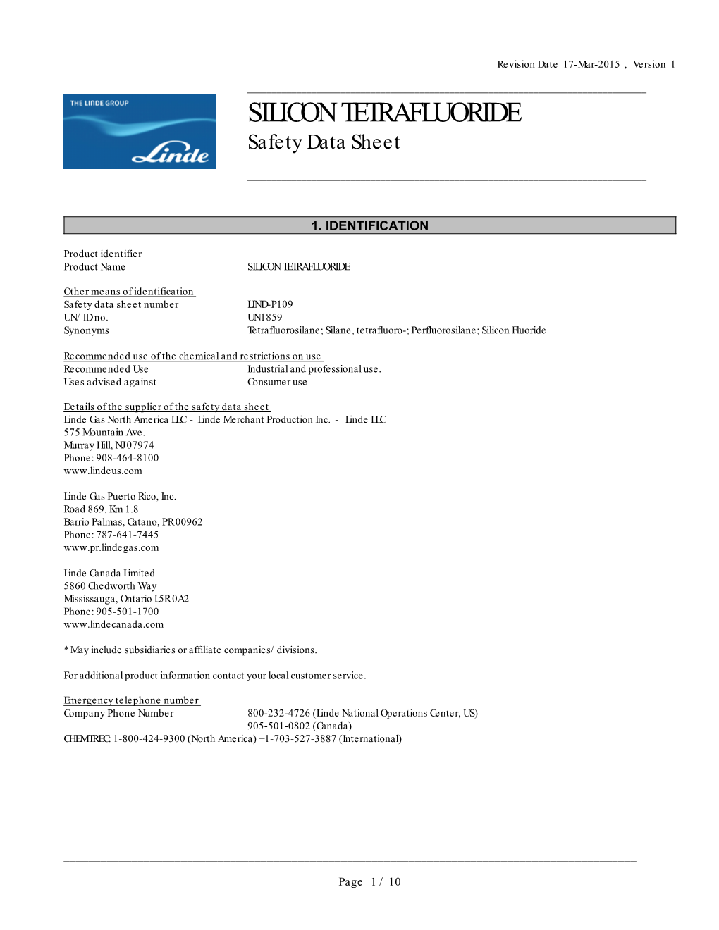 SILICON TETRAFLUORIDE Safety Data Sheet