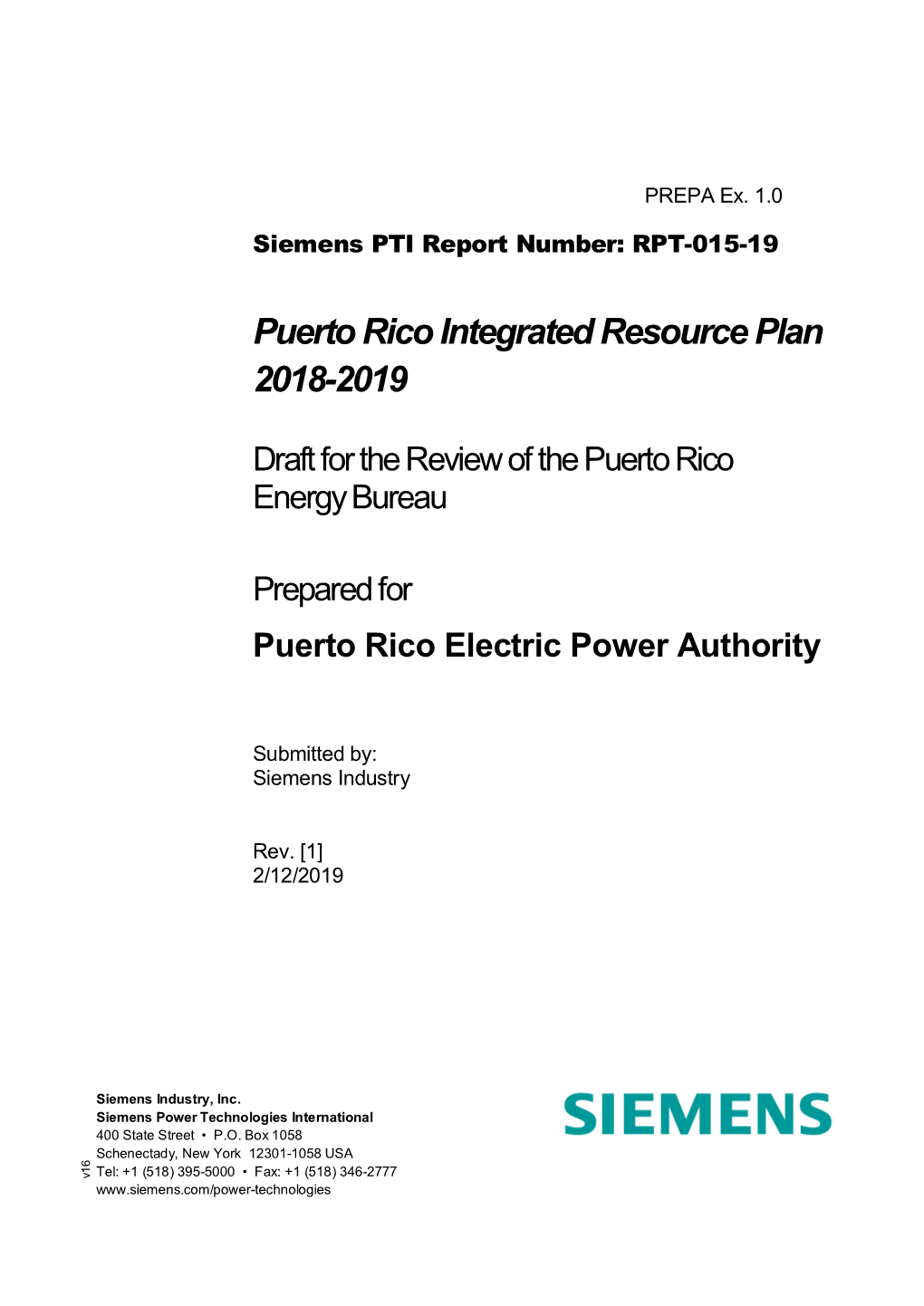 Puerto Rico Integrated Resource Plan 2018-2019