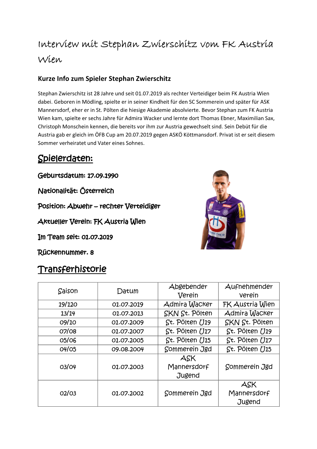 Interview Mit Stephan Zwierschitz Vom FK Austria Wien