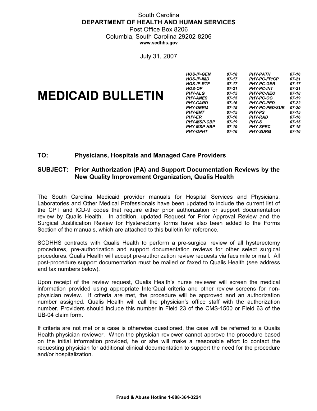 Medicaid Bulletin