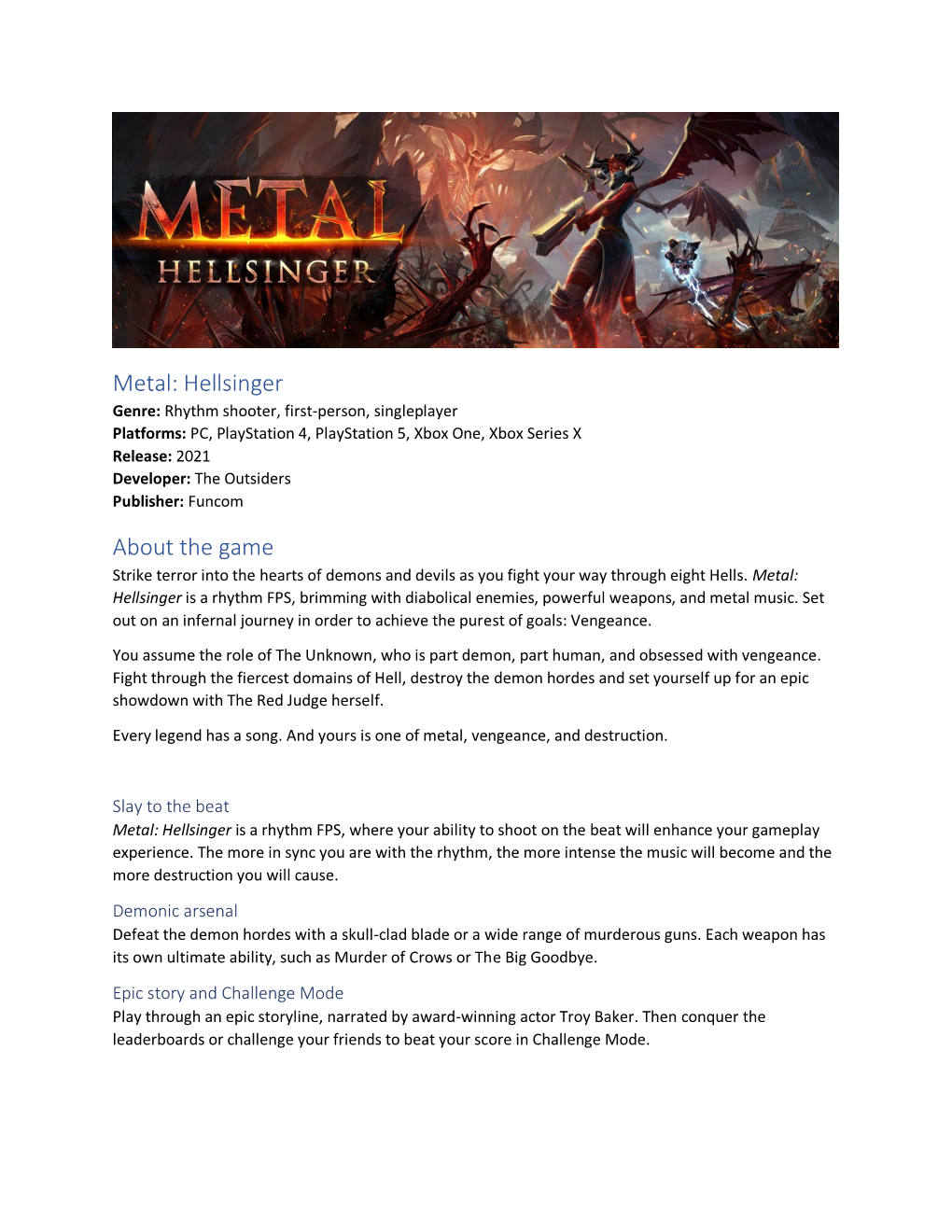 Metal: Hellsinger About the Game