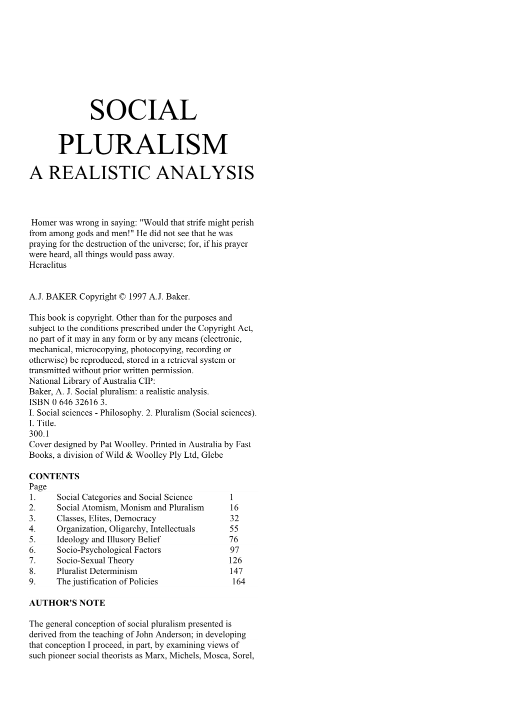 Social Pluralism a Realistic Analysis