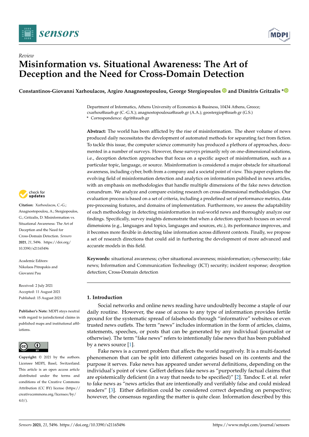 Misinformation Vs. Situational Awareness: the Art of Deception and the Need for Cross-Domain Detection