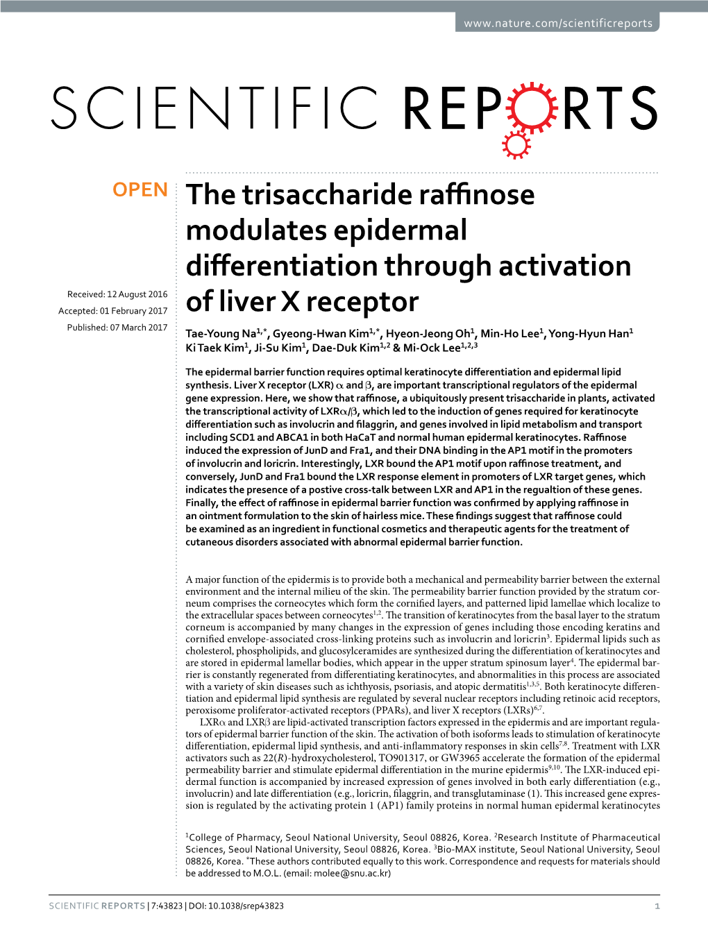 The Trisaccharide Raffinose Modulates Epidermal Differentiation Through