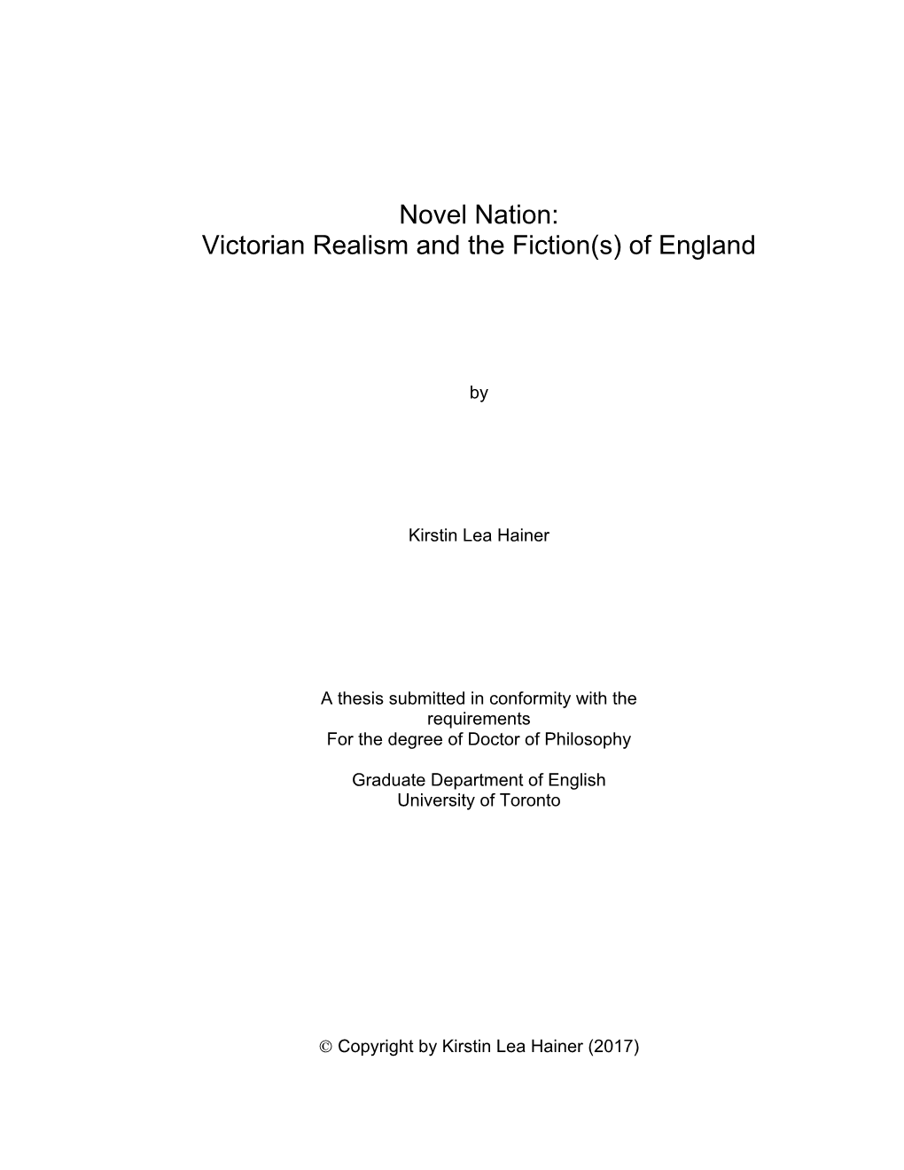 Novel Nation: Victorian Realism and the Fiction(S) of England