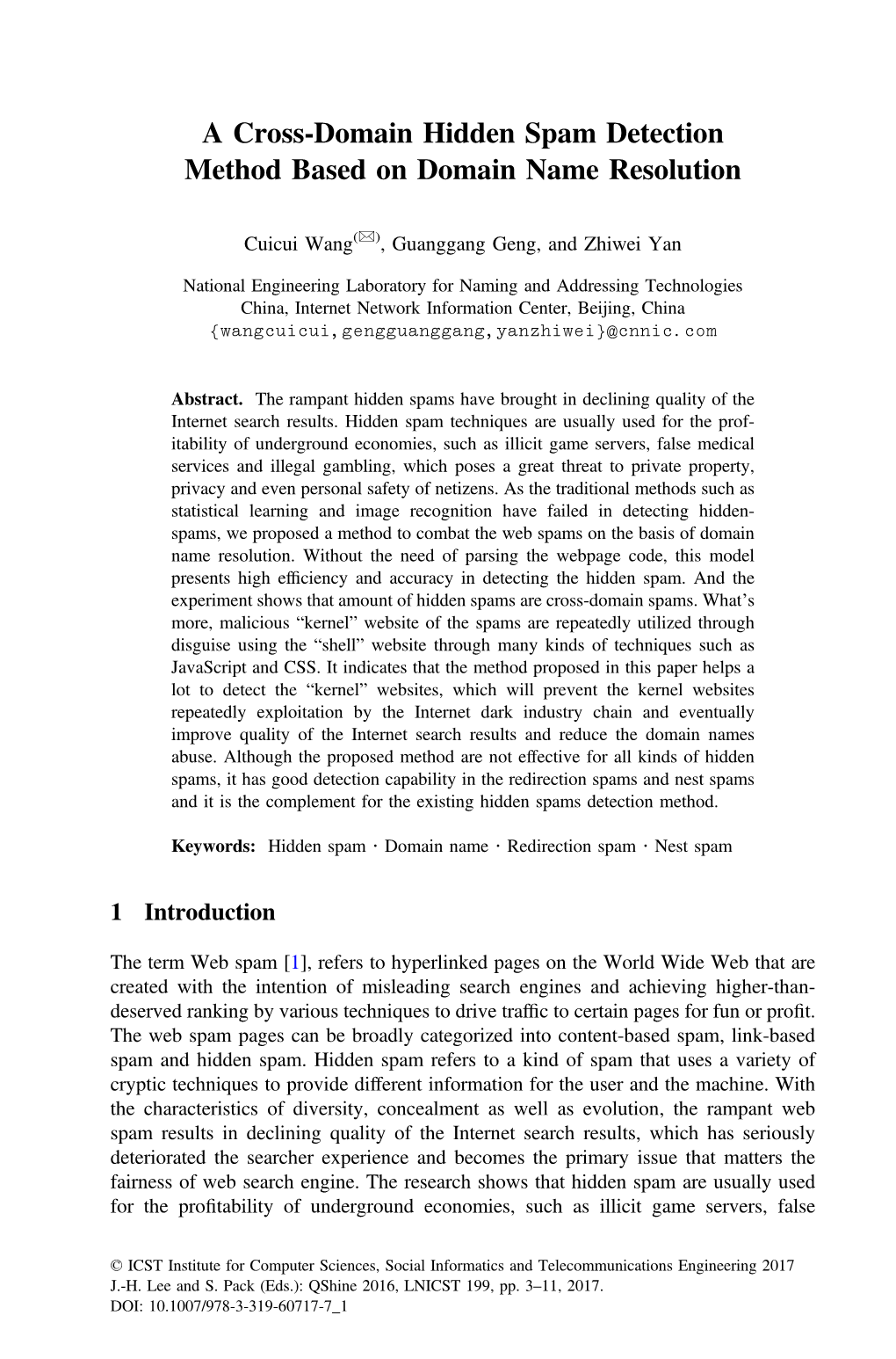 A Cross-Domain Hidden Spam Detection Method Based on Domain Name Resolution