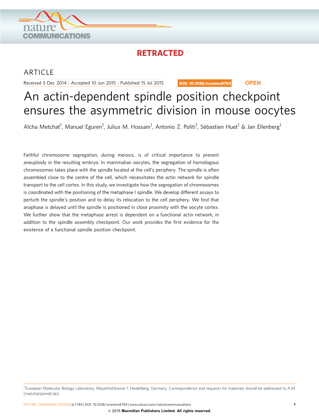 An Actin-Dependent Spindle Position Checkpoint Ensures the Asymmetric Division in Mouse Oocytes