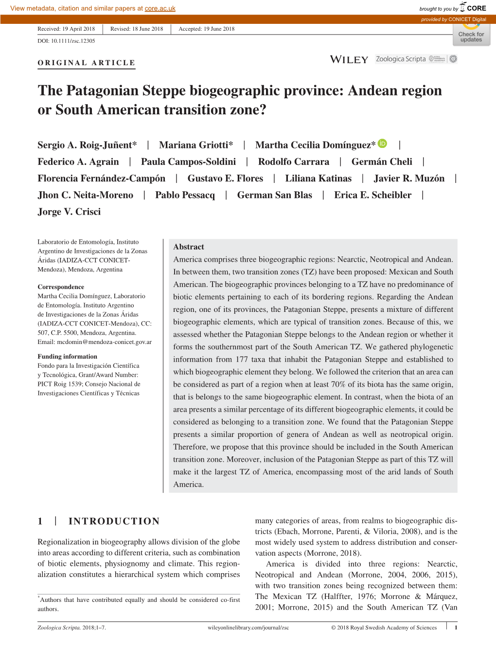 The Patagonian Steppe Biogeographic Province: Andean Region Or South American Transition Zone?