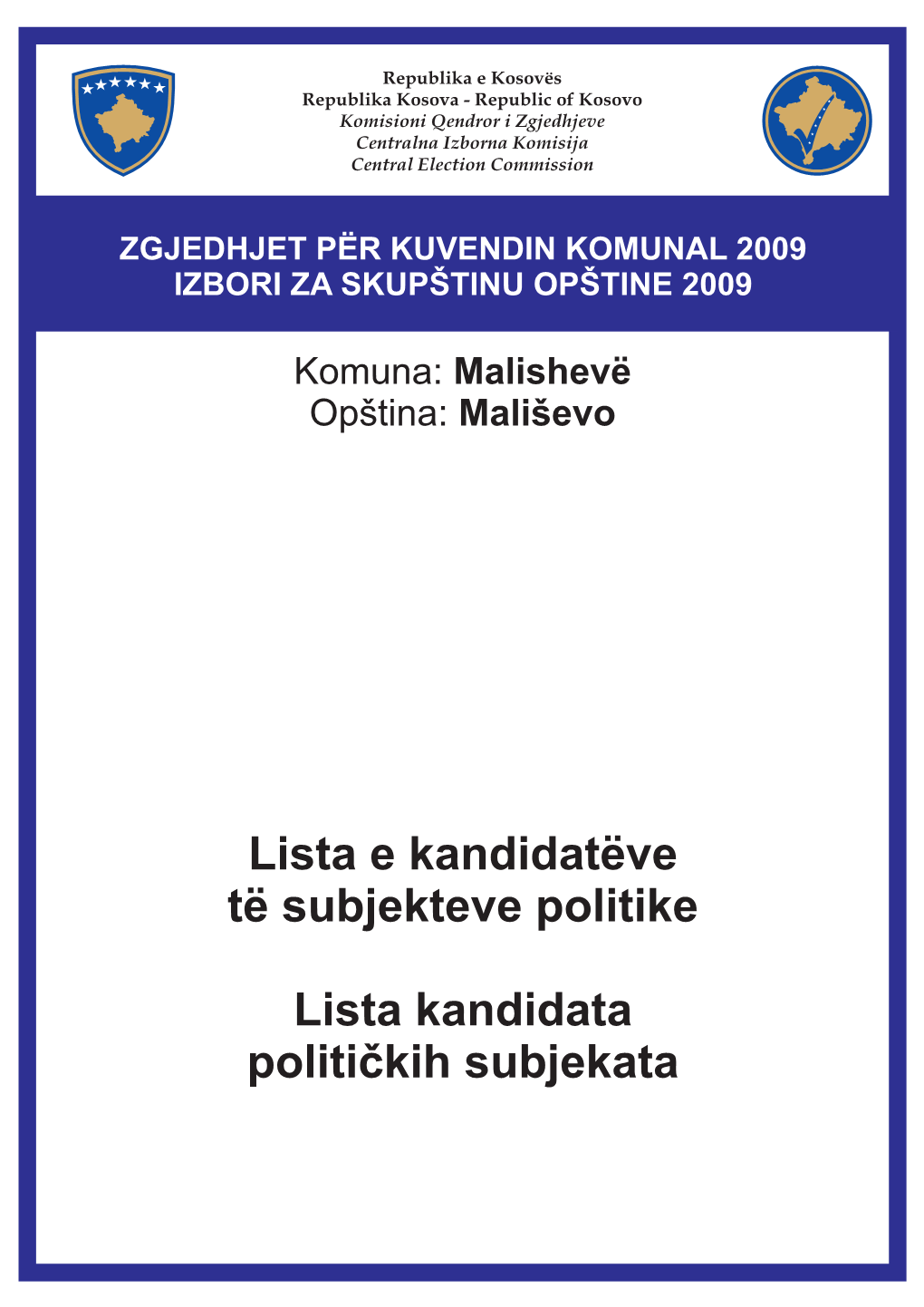 Lista E Kandidatëve Të Subjekteve Politike Lista Kandidata Političkih