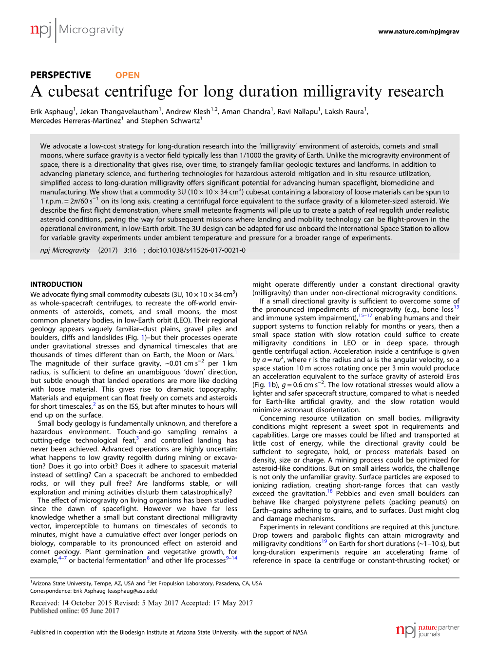 A Cubesat Centrifuge for Long Duration Milligravity Research