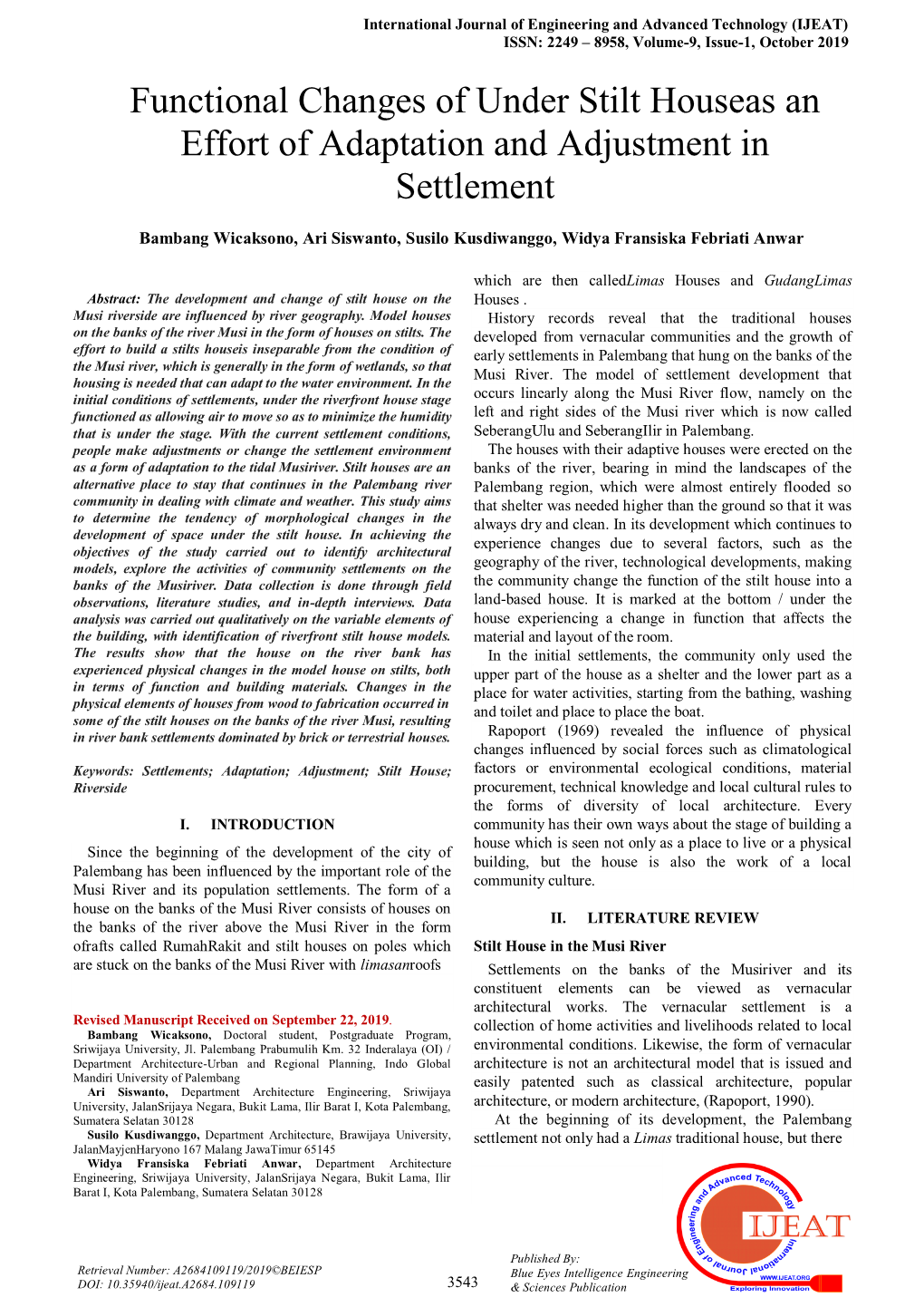 Functional Changes of Under Stilt Houseas an Effort of Adaptation and Adjustment in Settlement