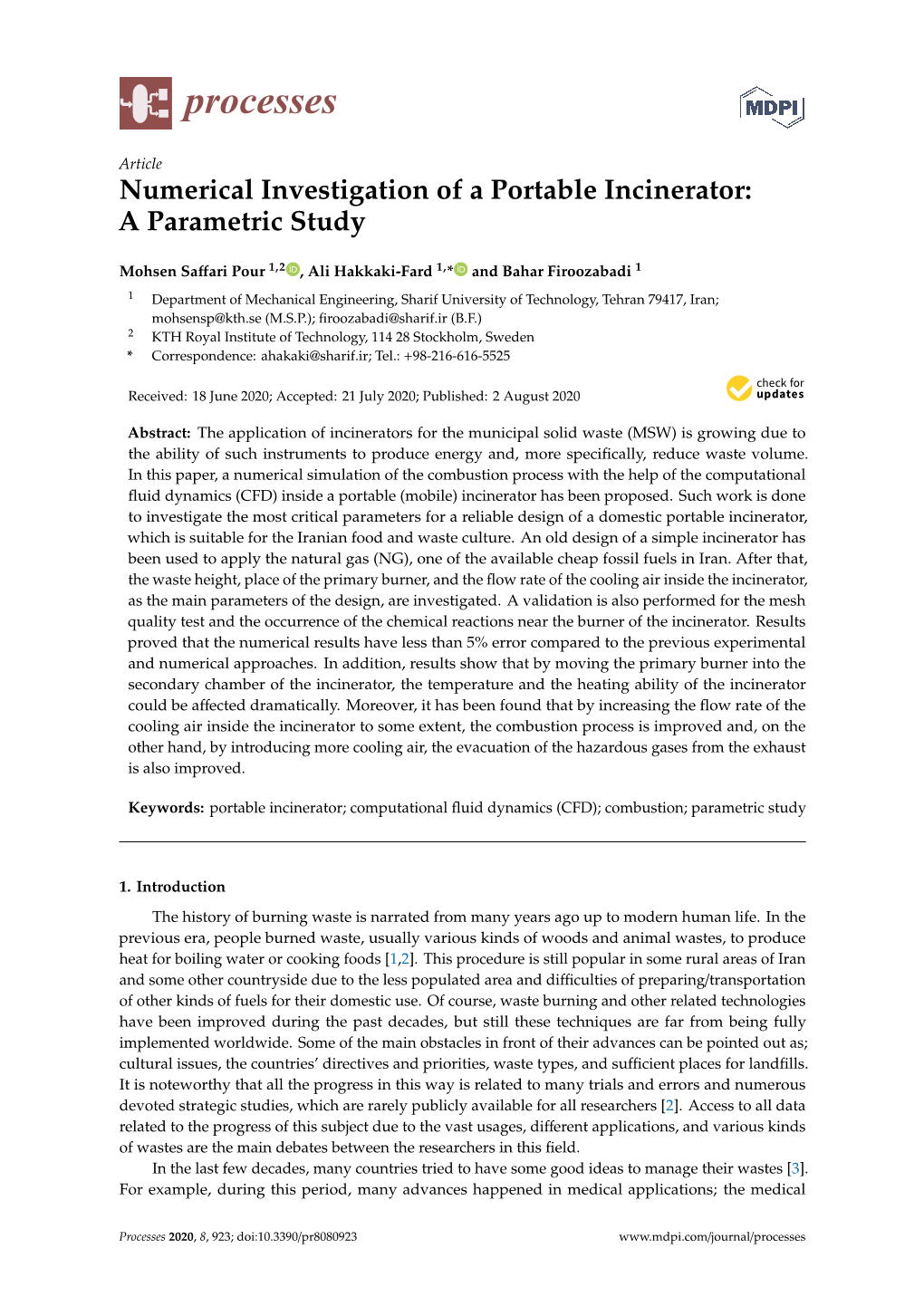 Numerical Investigation of a Portable Incinerator: a Parametric Study