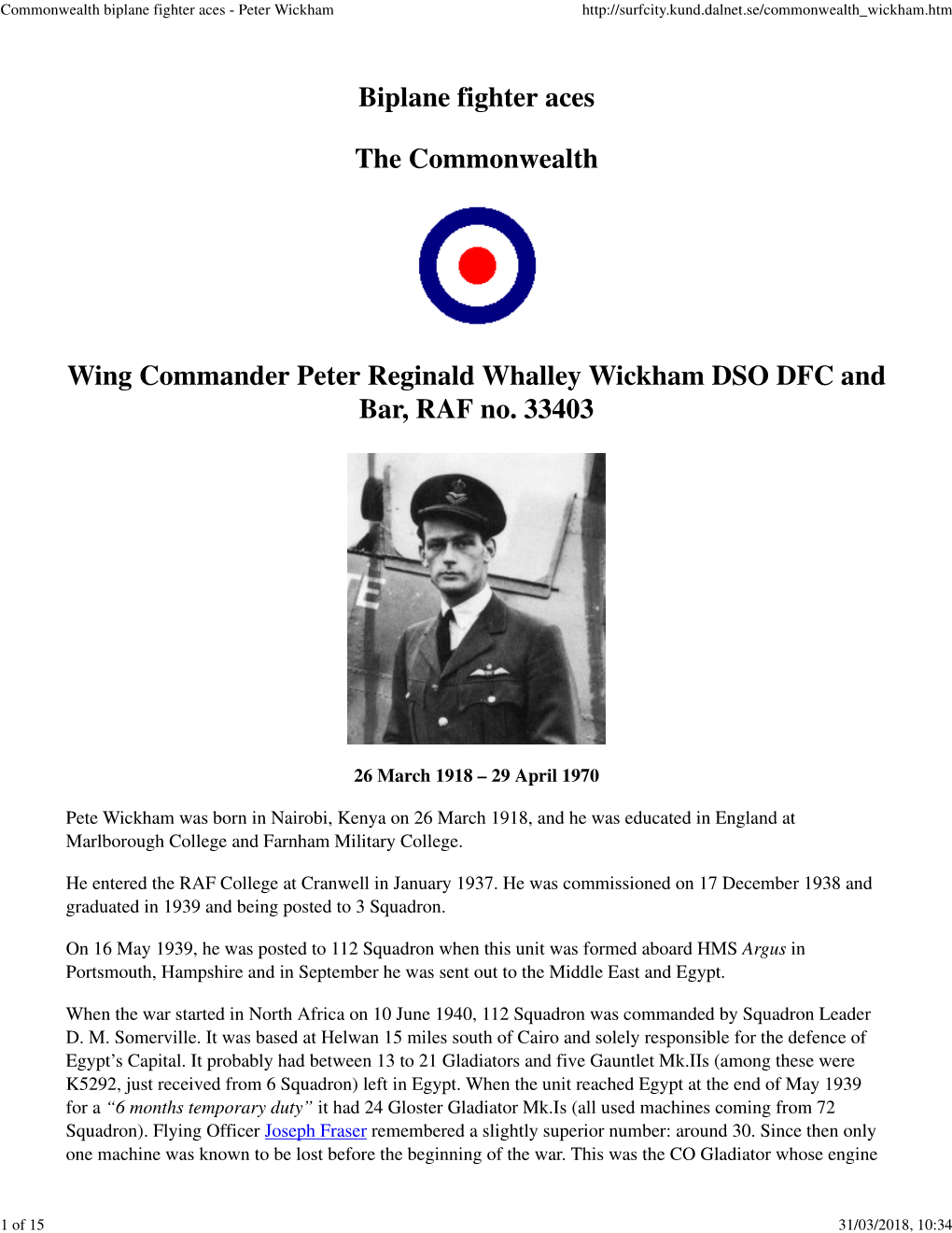 Commonwealth Biplane Fighter Aces - Peter Wickham