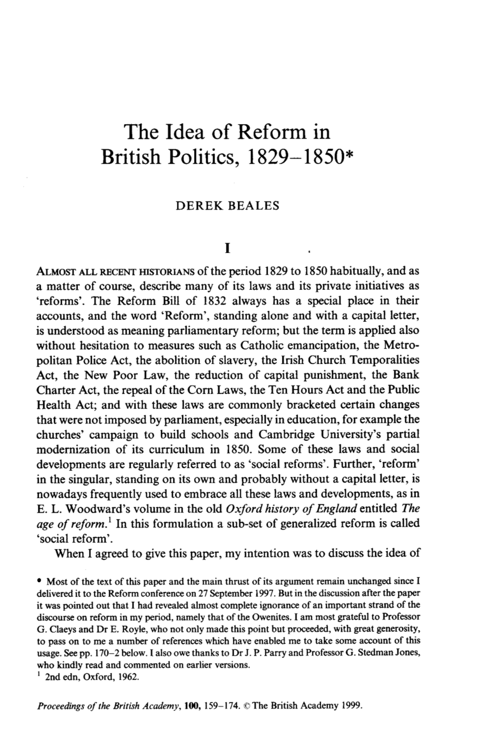 The Idea of Reform in British Politics, 1829- 1 M