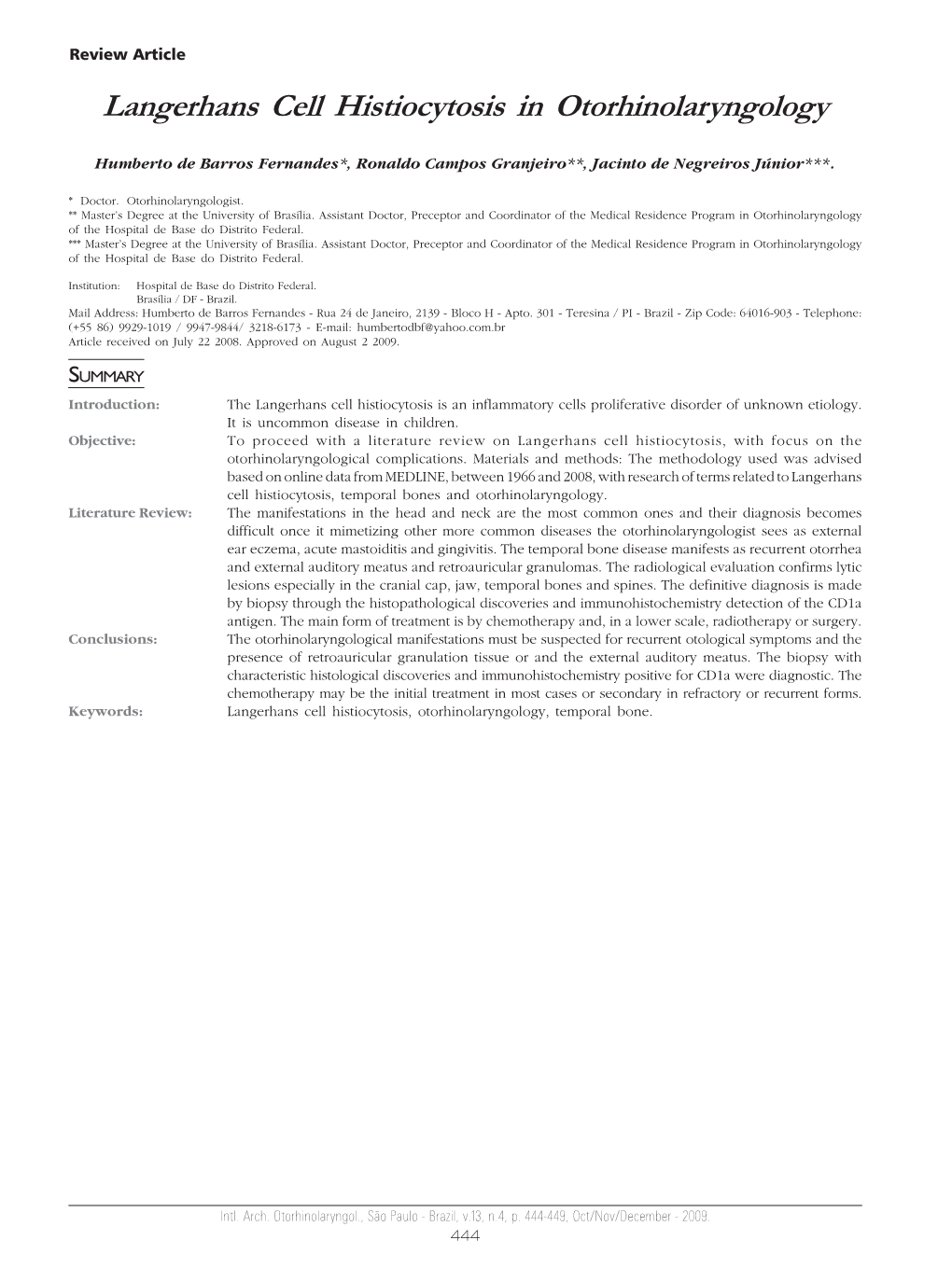 Langerhans Cell Histiocytosis in Otorhinolaryngology