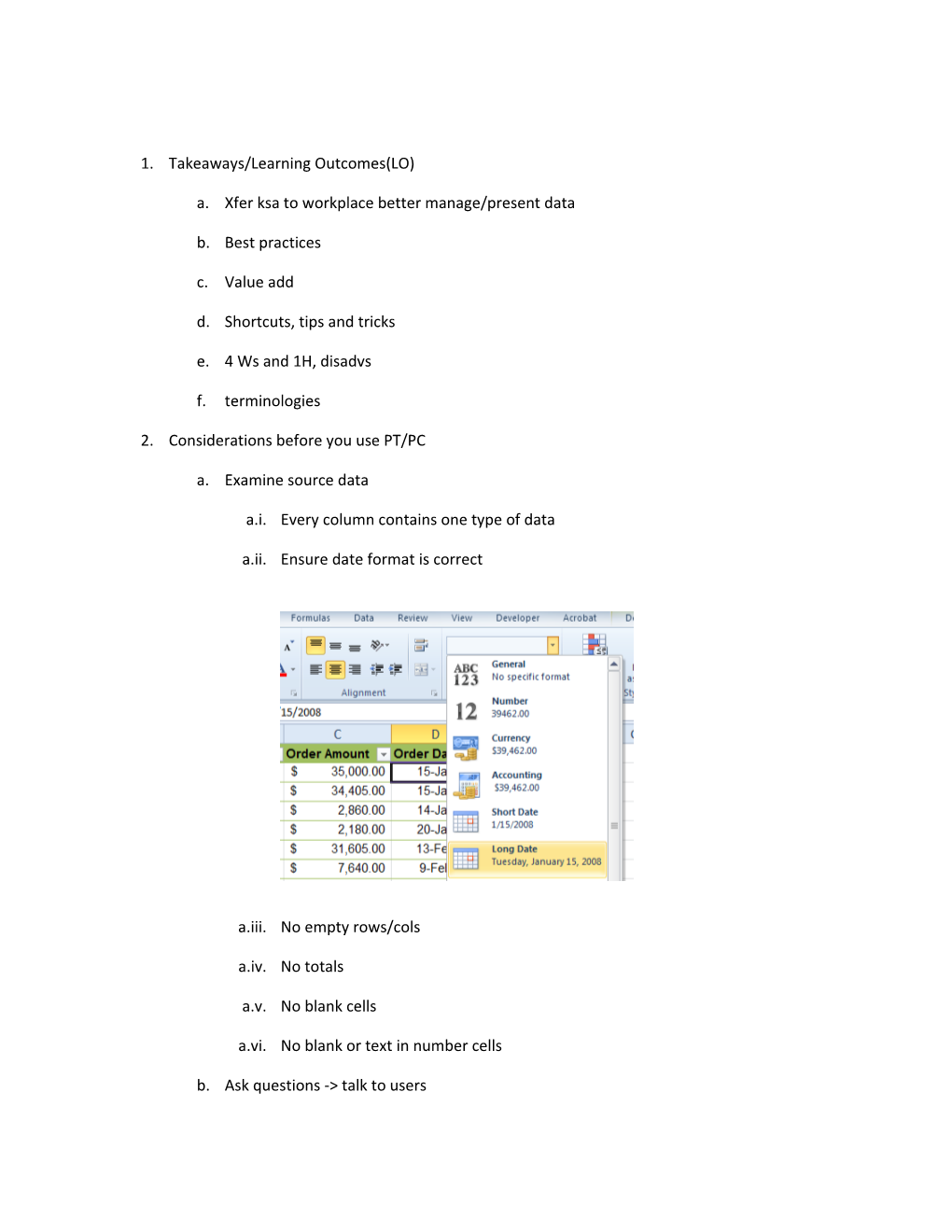 1. Takeaways/Learning Outcomes(LO)