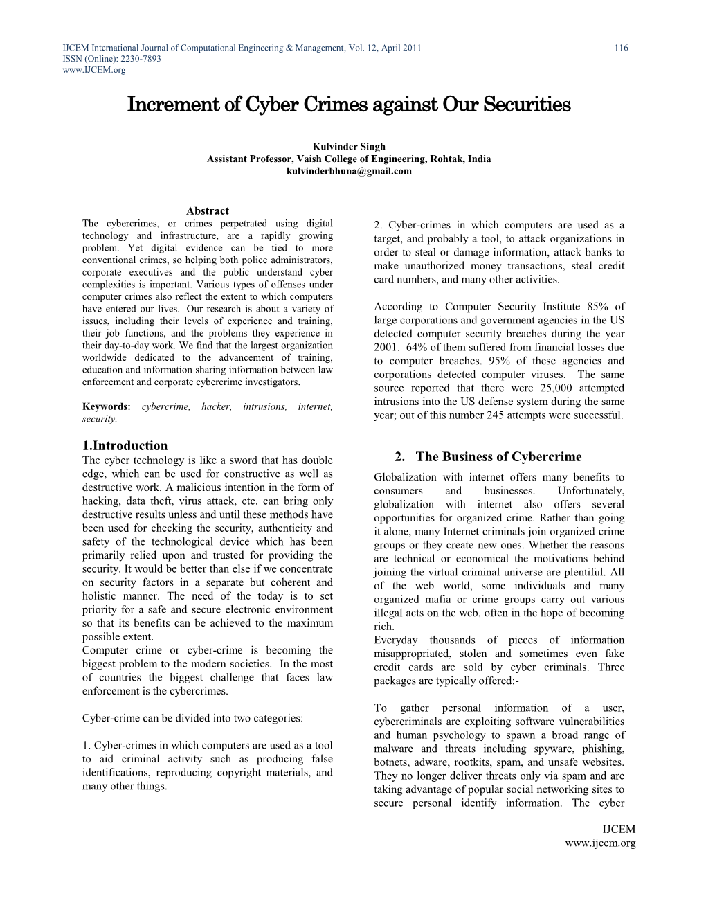 Increment of Cyber Crimes Against Our Securities